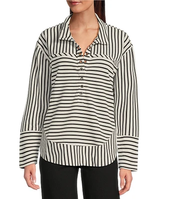 APNY Henley Grommet Placket Collar Long Sleeve Top