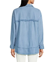 APNY Henley Long Sleeve Frayed Hemline Grommet Blouse