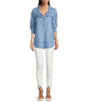 APNY Henley Long Sleeve Frayed Hemline Grommet Blouse
