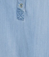 APNY Henley Long Sleeve Frayed Hemline Grommet Blouse