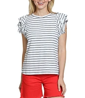 APNY Knit Crew Neck Ruffled Cap Sleeve Tee