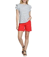 APNY Knit Crew Neck Ruffled Cap Sleeve Tee
