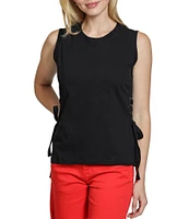 APNY Knit Crew Neck Sleeveless Lace Up Tee