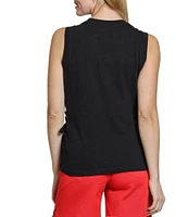 APNY Knit Crew Neck Sleeveless Lace Up Tee