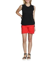 APNY Knit Crew Neck Sleeveless Lace Up Tee