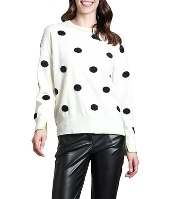 APNY Knit Polka Dot Crew Long Sleeve Sweater