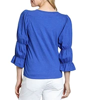 APNY Knit V-Neck 3/4 Puff Sleeve Blouse