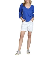 APNY Knit V-Neck 3/4 Puff Sleeve Blouse
