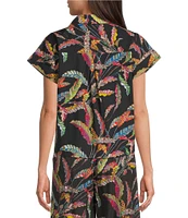 APNY Leaf Print Spread Collar Short Sleeve Tie-Front Camp Shirt