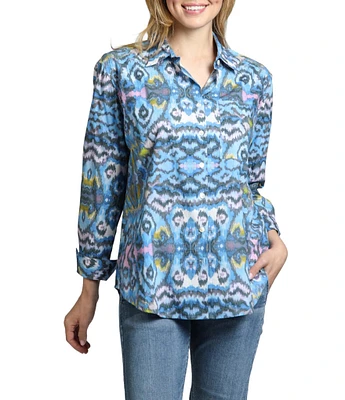 APNY Printed Boyfriend Collared Long Sleeve Top