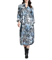 APNY Printed Collar Long Sleeve Shirt Dress