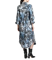 APNY Printed Collar Long Sleeve Shirt Dress