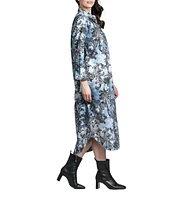 APNY Printed Collar Long Sleeve Shirt Dress