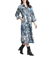 APNY Printed Collar Long Sleeve Shirt Dress