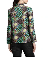 APNY Printed Collared Long Sleeve Button Up Top