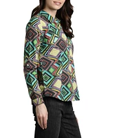 APNY Printed Collared Long Sleeve Button Up Top