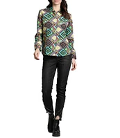 APNY Printed Collared Long Sleeve Button Up Top