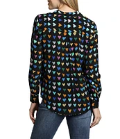 APNY Printed Collared Neckline Long Sleeve Blouse