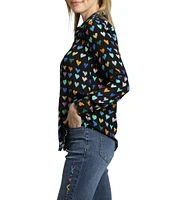 APNY Printed Collared Neckline Long Sleeve Blouse