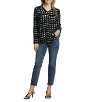 APNY Printed Collared Neckline Long Sleeve Blouse