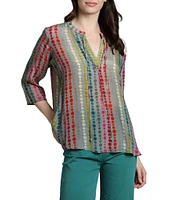 APNY Printed Crepe V-Neck Tassel 3/4 Sleeve Top