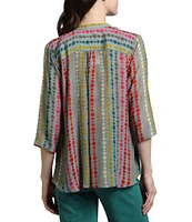 APNY Printed Crepe V-Neck Tassel 3/4 Sleeve Top