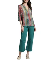 APNY Printed Crepe V-Neck Tassel 3/4 Sleeve Top