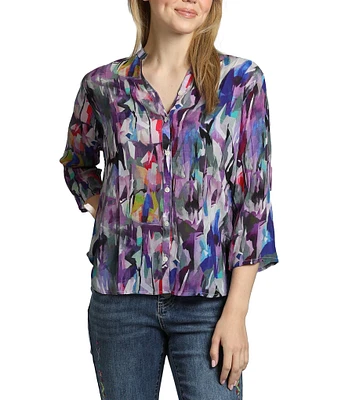 APNY Printed Mandarin Collar Neckline 3/4 Sleeve Blouse