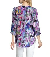 APNY Printed Mandarin Collar Neckline 3/4 Sleeve Blouse