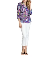 APNY Printed Mandarin Collar Neckline 3/4 Sleeve Blouse