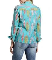 APNY Printed Spread Collar Neckline Long Sleeve Button Front Top