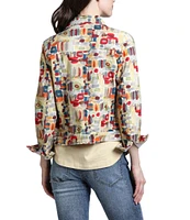 APNY Printed Stretch Twill Collared Long Sleeve Denim Jacket