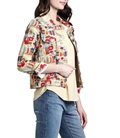 APNY Printed Stretch Twill Collared Long Sleeve Denim Jacket