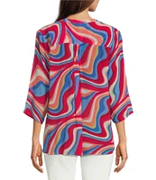 APNY Printed Tassel V-Neck 3/4 Sleeve Blouse