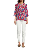 APNY Printed Tassel V-Neck 3/4 Sleeve Blouse