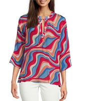 APNY Printed Tassel V-Neck 3/4 Sleeve Blouse