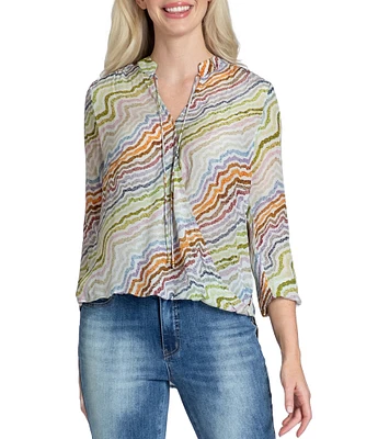 APNY Printed V-Neck 3/4 Sleeve Crossover Top