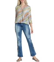 APNY Printed V-Neck 3/4 Sleeve Crossover Top