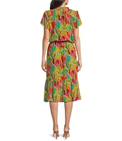 APNY Printed V-Neck Short Sleeve Smocked A-Line Dress