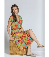APNY Printed V-Neck Short Sleeve Smocked A-Line Dress