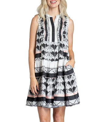 APNY Printed V-Neck Sleeveless Dress