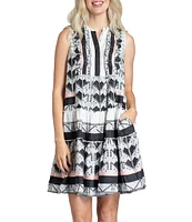 APNY Printed V-Neck Sleeveless Dress