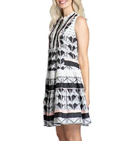 APNY Printed V-Neck Sleeveless Dress