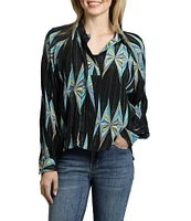 APNY Printed V Neckline Flounce Long Sleeve Blouse