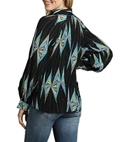 APNY Printed V Neckline Flounce Long Sleeve Blouse