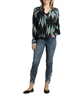 APNY Printed V Neckline Flounce Long Sleeve Blouse