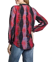 APNY Printed V-Neckline Long Sleeve Wrap Front Top