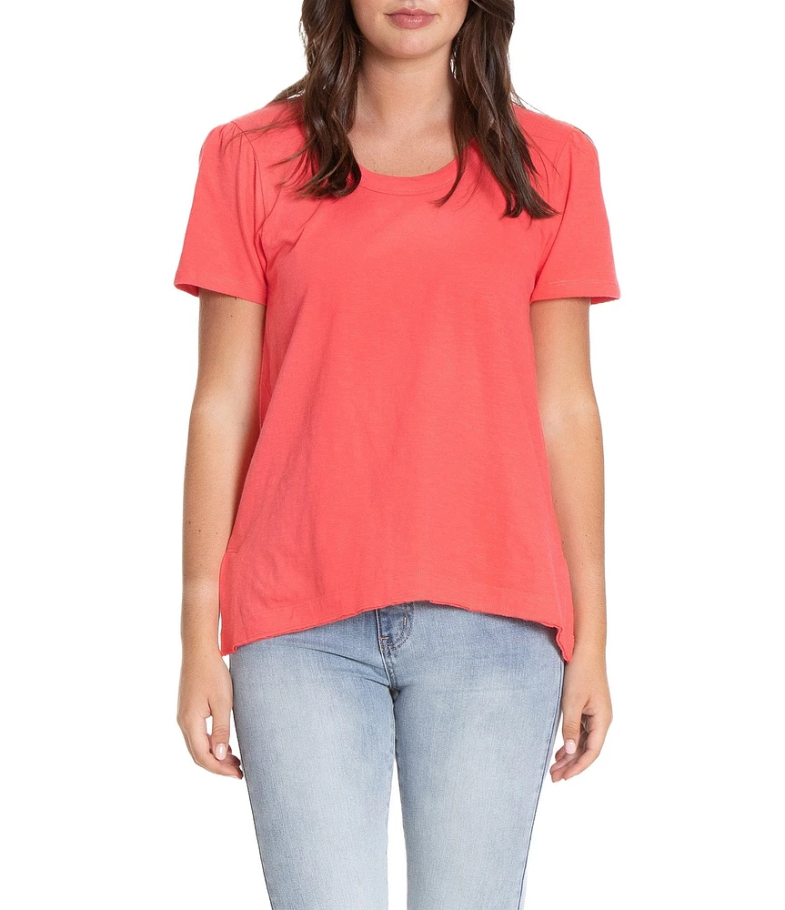 APNY Round Neck Short Sleeve Asymmetrical Hem Top