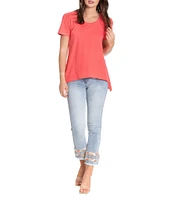 APNY Round Neck Short Sleeve Asymmetrical Hem Top