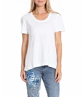 APNY Round Neck Short Sleeve Asymmetrical Hem Top